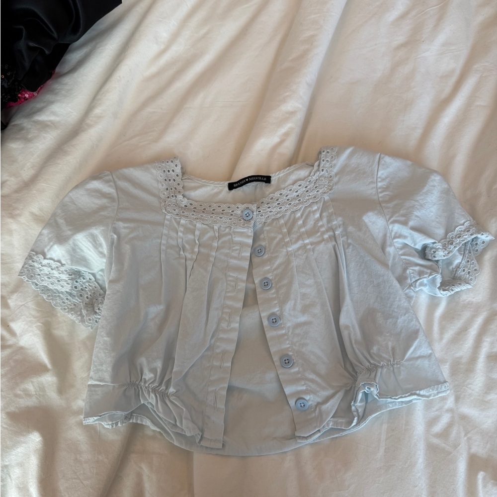 Brandy Melville Sky Blue Lace Blouse